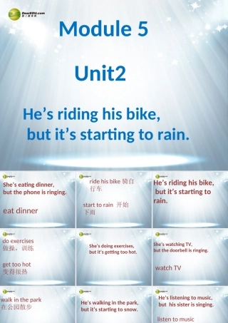 六年级英语下册 Module5 Unit 2 He`s riding his bike,but it`s startint to rain课件（3） 外研版