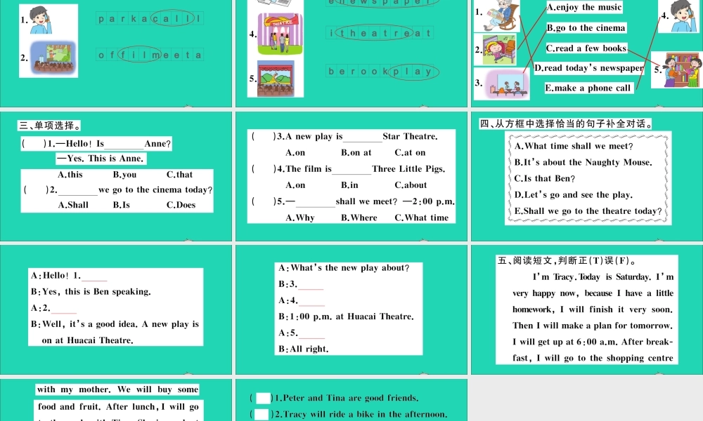 六年级英语上册 Unit 11 Shall we go to the theatre作业课件 湘少版-湘少版小学六年级上册英语课件
