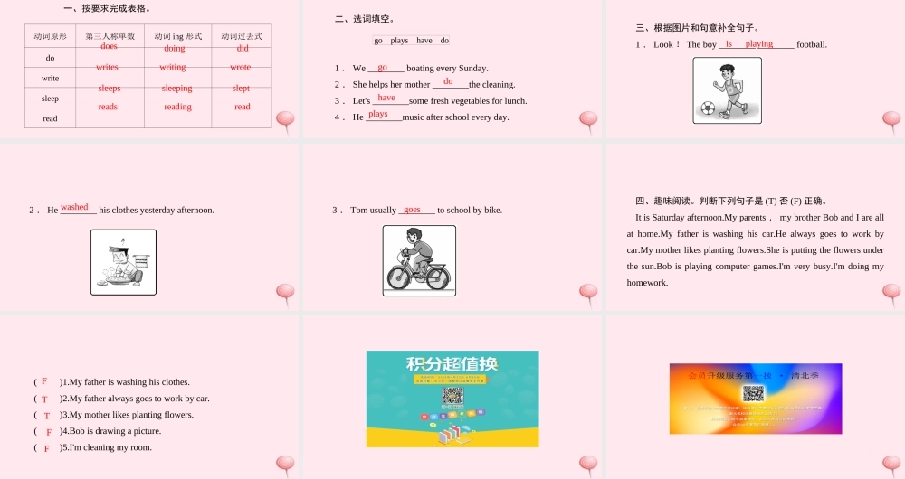 六年级英语下册 Recycle Mike's happy days第二课时习题课件 人教PEP版-人教PEP小学六年级下册英语课件