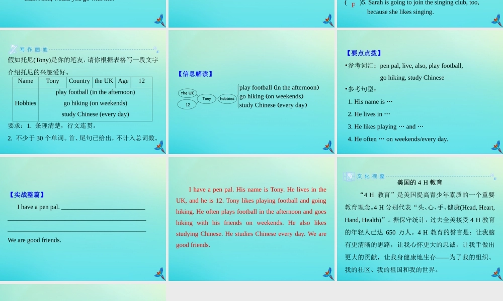 六年级英语上册 Unit 4 I have a pen pal情景阅读练习课件 人教PEP版-人教PEP小学六年级上册英语课件