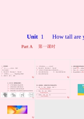 六年级英语下册 Unit 1 How tall are you Part A第一课时习题课件 人教PEP版-人教PEP小学六年级下册英语课件