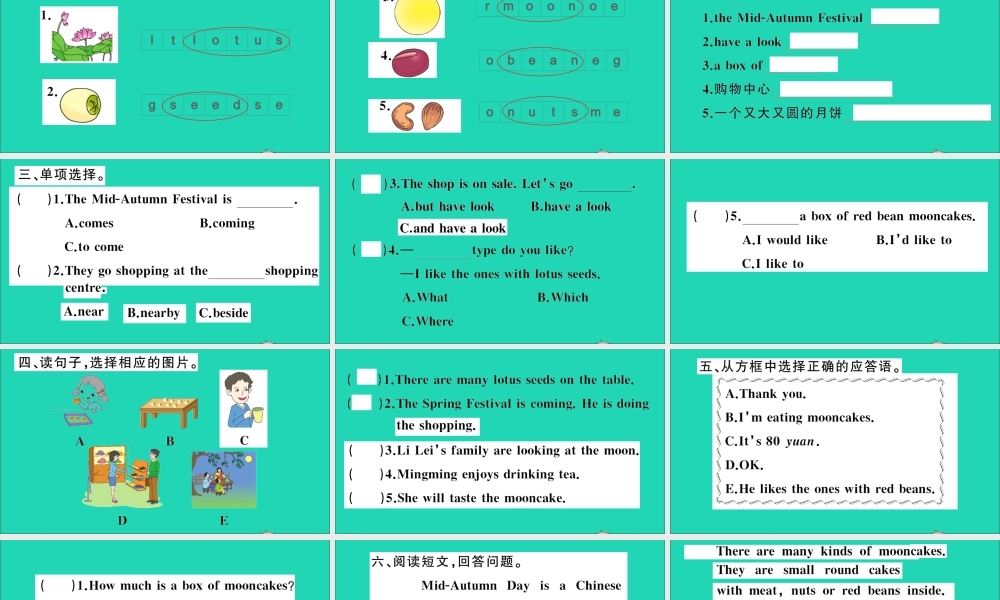 六年级英语上册 Unit 4 The Mid-Autumn Festival is coming作业课件 湘少版-湘少版小学六年级上册英语课件