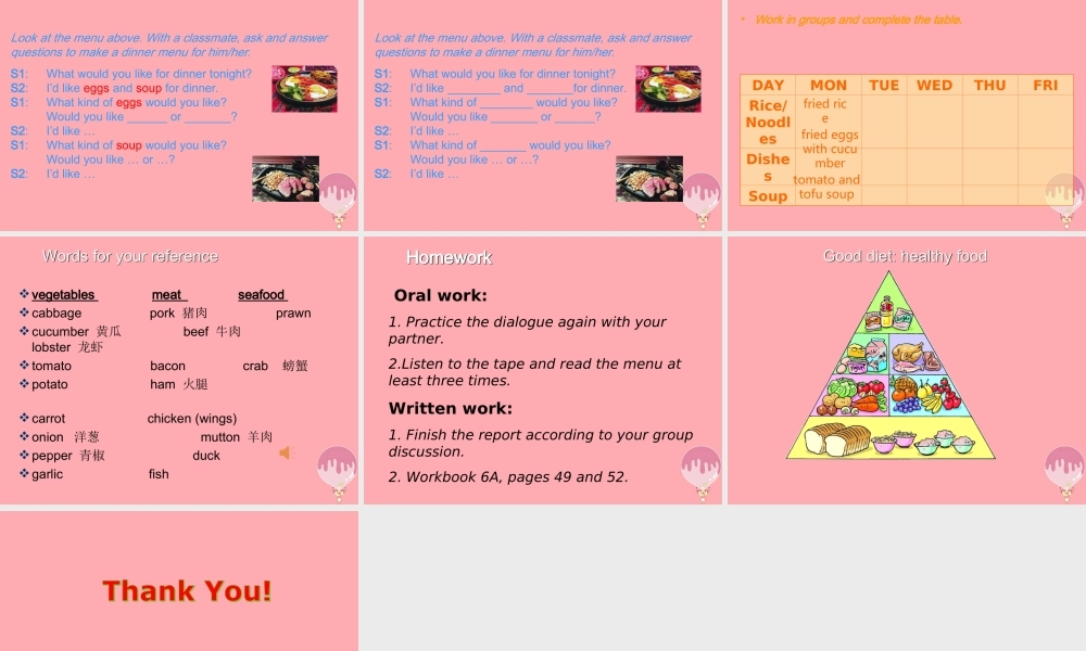 六年级英语上册 Unit 8 The food we eat课件4 牛津上海版（一起）-牛津上海版小学六年级上册英语课件