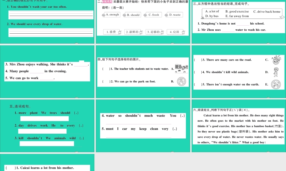 六年级英语上册 Unit 8 We shouldn't waste water第二课时作业课件 湘少版（三起）-湘少版小学六年级上册英语课件