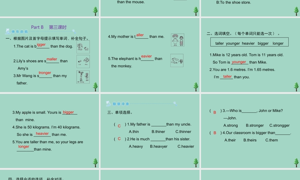 六年级英语下册 Unit 1 How tall are you Part B习题课件 人教PEP版-人教PEP小学六年级下册英语课件