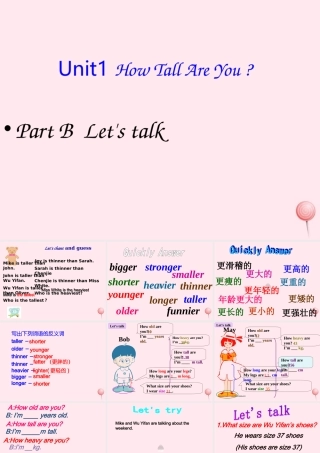 六年级英语下册 Unit 1 How tall are you PartB  Lets talk课件 人教PEP版-人教PEP小学六年级下册英语课件