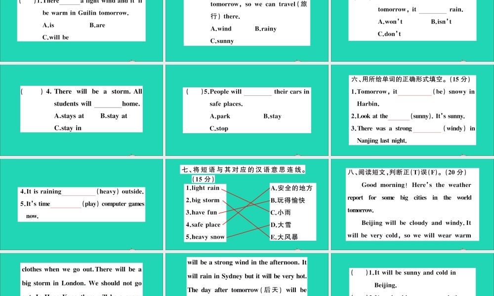 六年级英语上册 Unit 5 It will be sunny and cool tomorrow检测课件+素材 湘少版