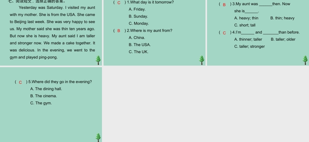 六年级英语下册 Unit 4 Then and now Part A周末自主作业习题课件 人教PEP版-人教PEP小学六年级下册英语课件
