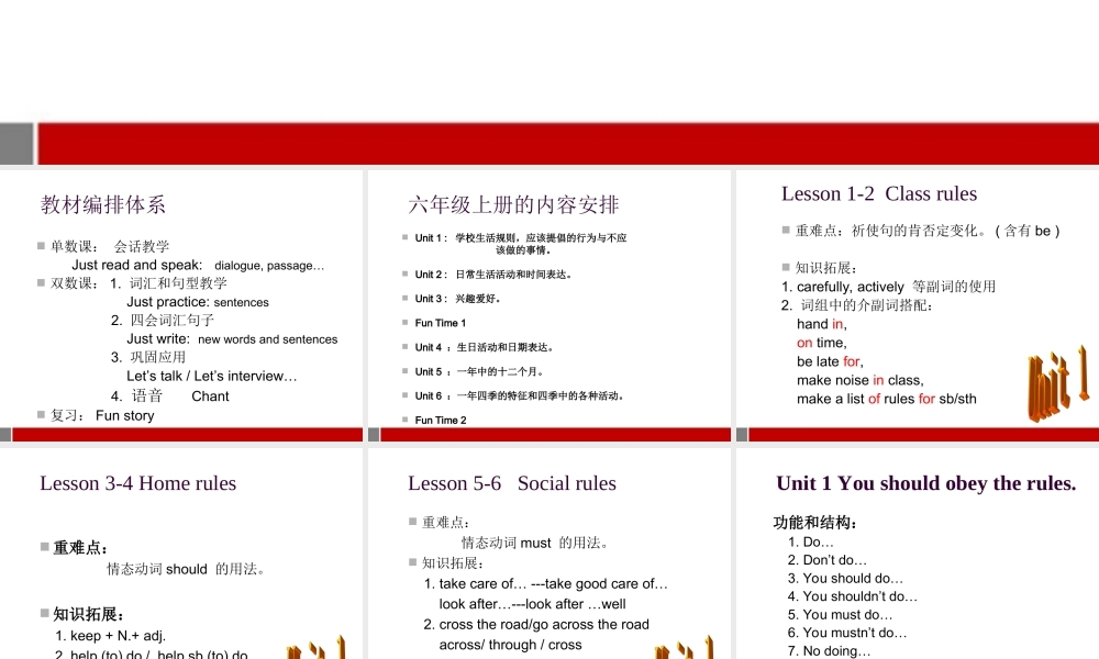 六年级英语上册 unit1 you should obey the rules课件 人教新版