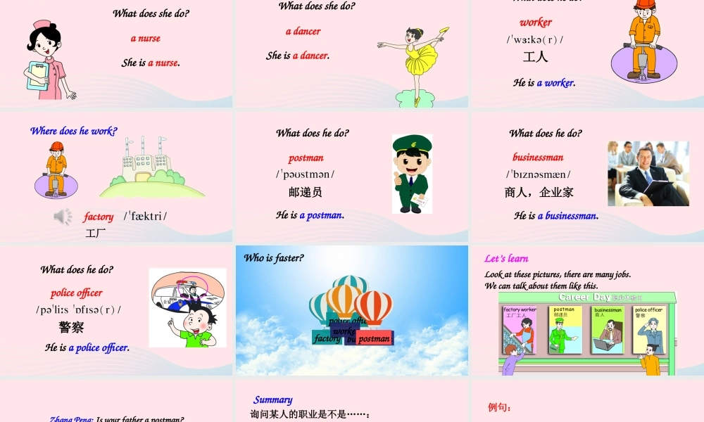 六年级英语上册 Unit 5 What does he do Part A 第1课时备用课件+素材 人教PEP版