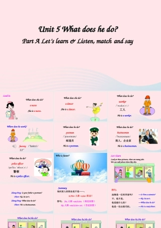 六年级英语上册 Unit 5 What does he do Part A 第1课时备用课件+素材 人教PEP版