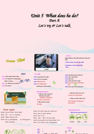 六年级英语上册 Unit 5 What does he do Part A 第2课时备用课件+素材 人教PEP版