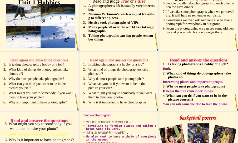 六年级英语下册 Unit 1 Our Hobbies课件 教科版