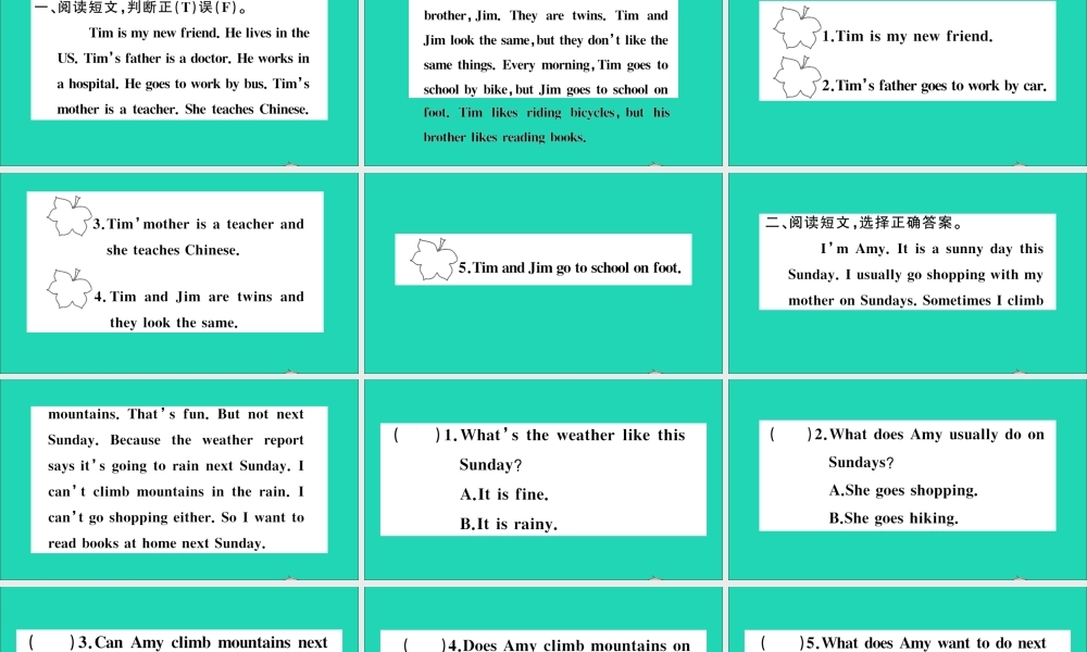 六年级英语上册 专项提升练（阅读理解）作业课件 外研版（三起）-外研版小学六年级上册英语课件