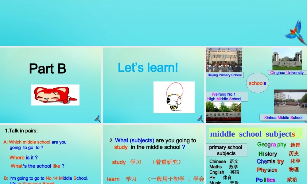 六年级英语下册 Unit 7 A Visit to a Middle School Part B课件2 闽教版（三起）-闽教版小学六年级下册英语课件
