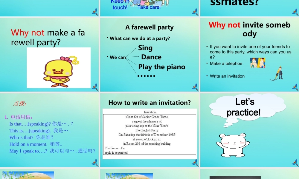 六年级英语下册 Unit 8 Farewell Part A课件1 闽教版（三起）-闽教版小学六年级下册英语课件