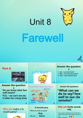 六年级英语下册 Unit 8 Farewell Part A课件1 闽教版（三起）-闽教版小学六年级下册英语课件
