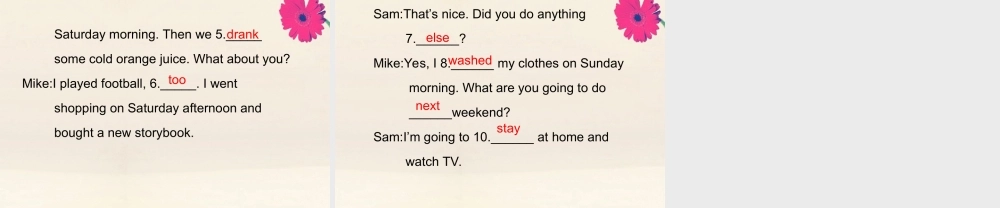六年级英语下册 Unit 2 Last weekend Part A周末自主作业习题课件 人教PEP版-人教PEP小学六年级下册英语课件