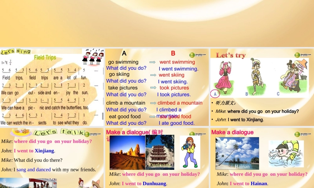 六年级英语下册 unit4 my holiday PartA课件 人教PEP