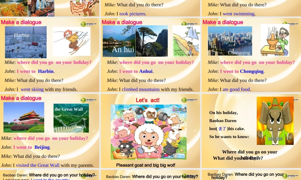 六年级英语下册 unit4 my holiday PartA课件 人教PEP