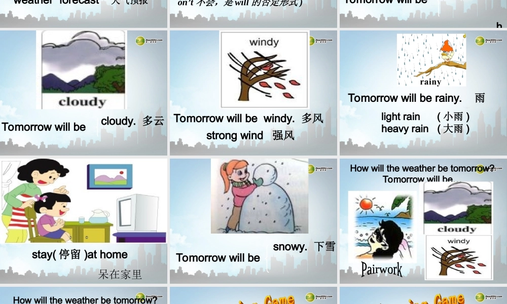 六年级英语下册 Unit 10 Tomorrow will be rainy课件（2） 湘少版
