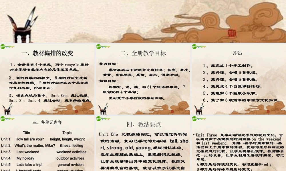 六年级英语下册 教材分析课件 人教PEP