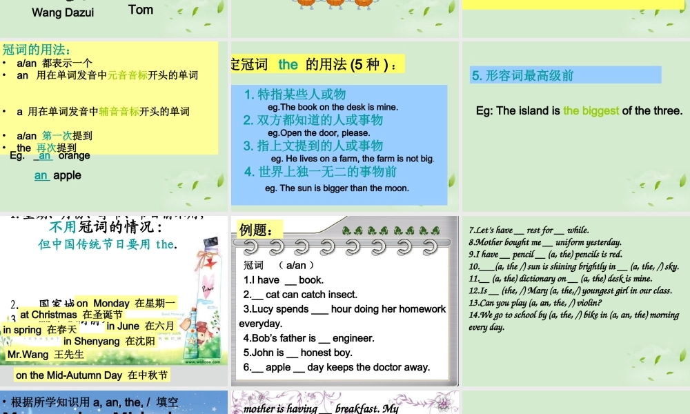 六年级英语下册 期末复习 冠词课件 人教PEP