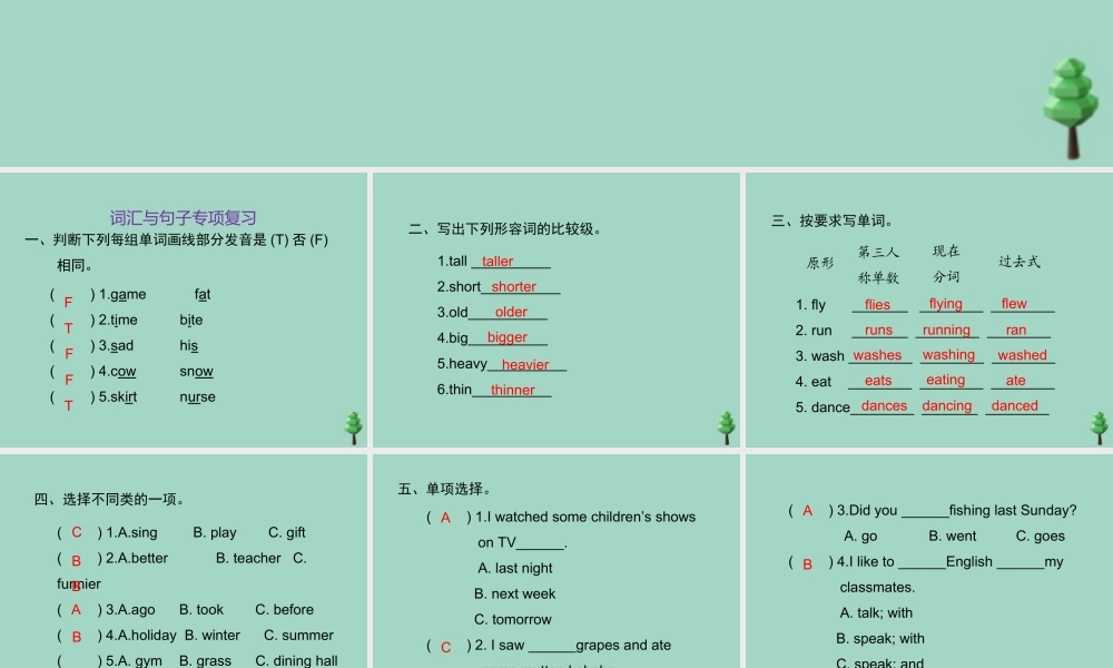 六年级英语下册 期末专题复习 词汇与句子专项复习习题课件 人教PEP版-人教PEP小学六年级下册英语课件