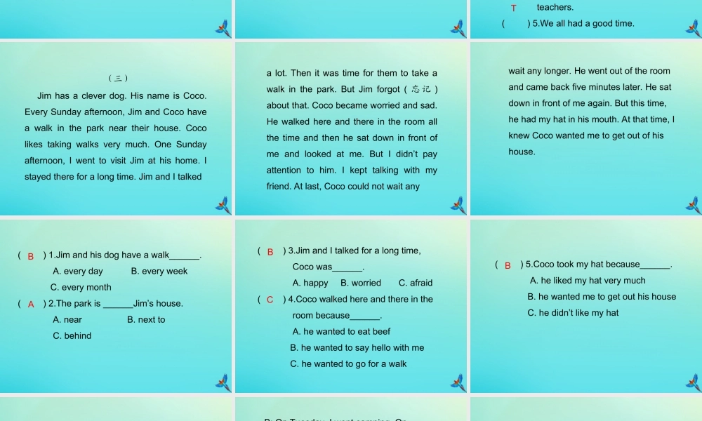 六年级英语下册 期末专题复习 阅读理解专项复习习题课件 人教PEP版-人教PEP小学六年级下册英语课件