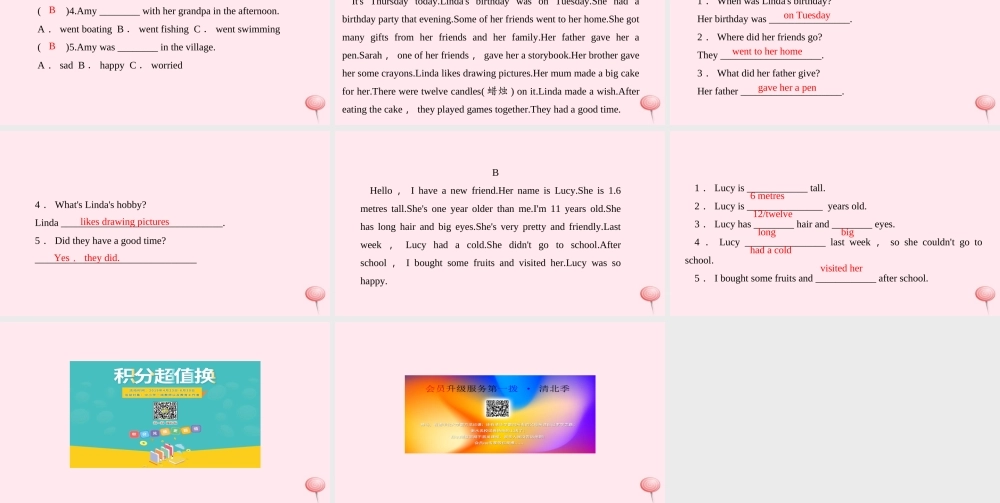 六年级英语下册 专项训练(三)阅读习题课件 人教PEP版-人教PEP小学六年级下册英语课件