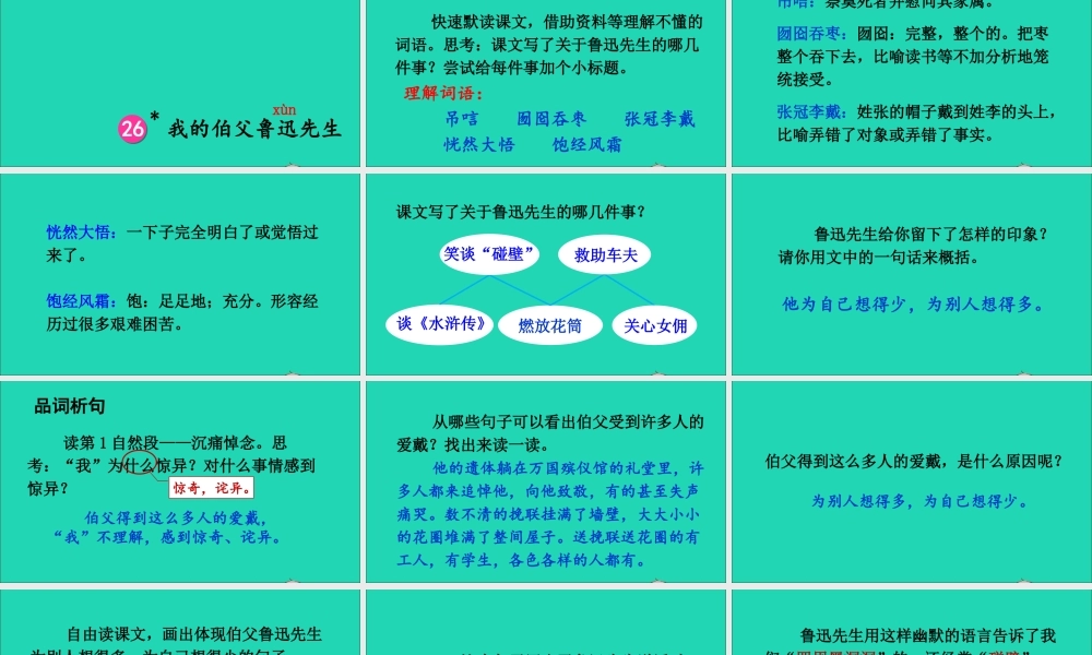 六年级语文上册 第八单元 26 我的伯父鲁迅先生课件