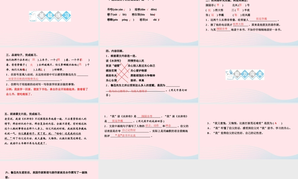 六年级语文上册 第八单元 26我的伯父鲁迅先生作业课件 新人教版-新人教版小学六年级上册语文课件