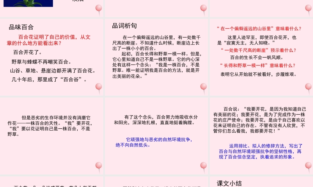 六年级语文上册 第三单元 12《百合花开》教学课件参考 冀教版-冀教版小学六年级上册语文课件
