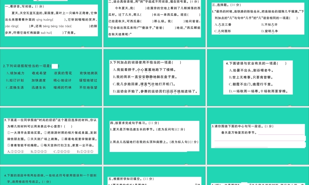 六年级语文上册 第五单元测试课件 新人教版-新人教版小学六年级上册语文课件