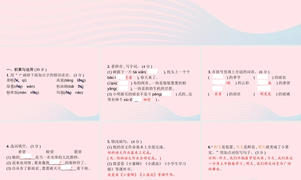 六年级语文上册 第五单元学业水平检测卷课件 新人教版-新人教版小学六年级上册语文课件