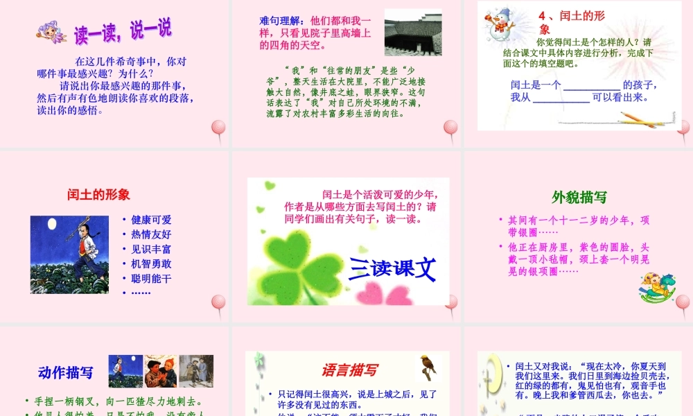 六年级语文上册 第五组 17 少年闰土课件1 新人教版-新人教版小学六年级上册语文课件