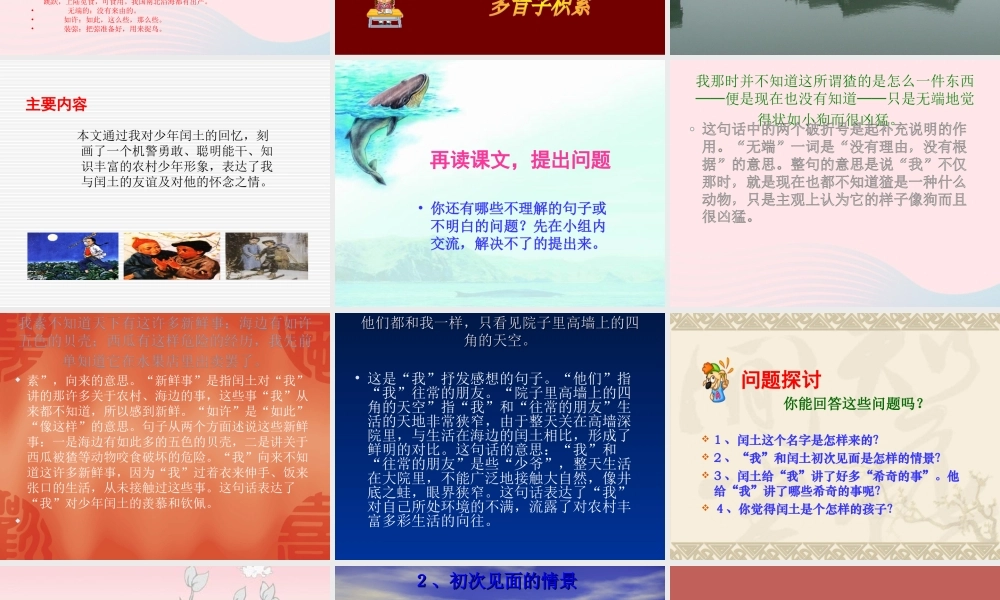 六年级语文上册 第五组 17少年闰土课堂教学课件3 新人教版-新人教版小学六年级上册语文课件