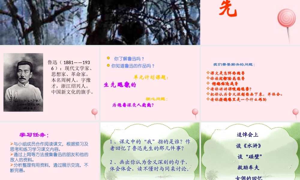 六年级语文上册 第五组 18 我的伯父鲁迅先生课件4 新人教版-新人教版小学六年级上册语文课件