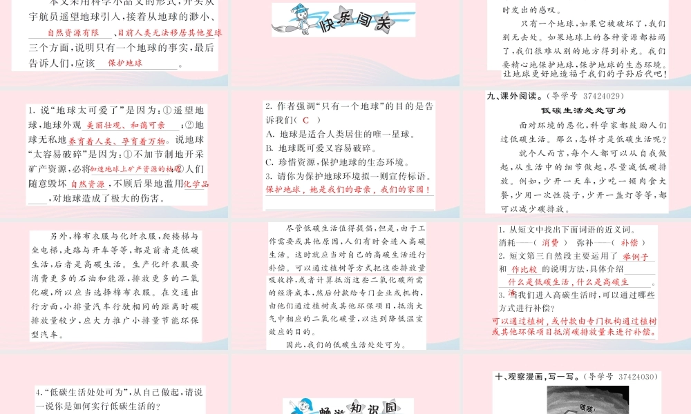 六年级语文上册 第四单元 13 只有一个地球习题课件 新人教版-新人教版小学六年级上册语文课件