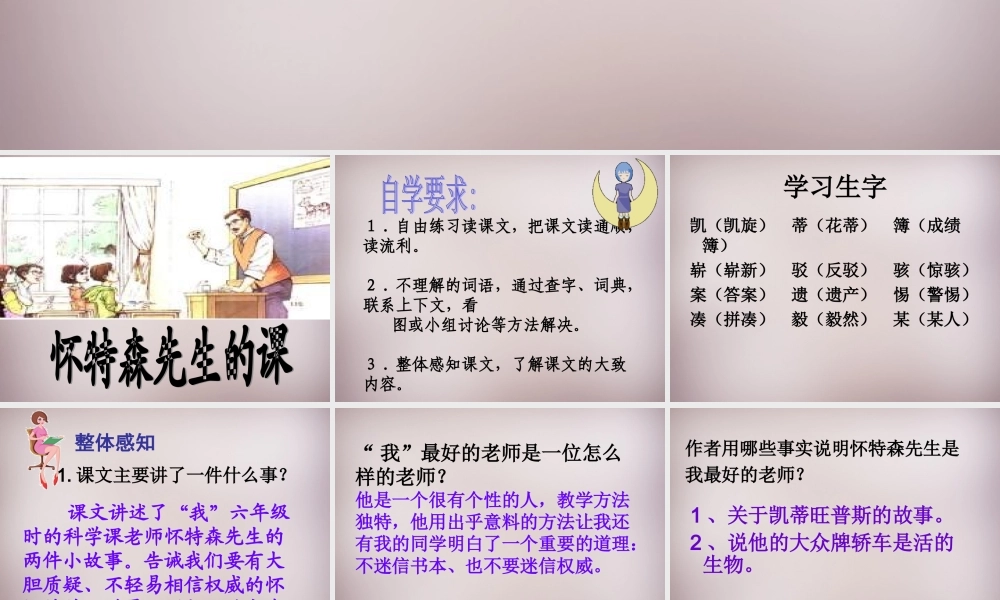 六年级语文上册《怀特森先生的课》课件1 语文A版-语文A版小学六年级上册语文课件