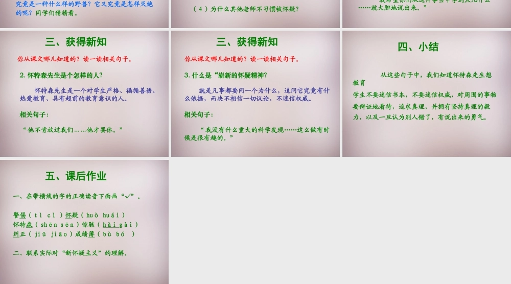 六年级语文上册《怀特森先生的课》课件2 语文A版-语文A版小学六年级上册语文课件