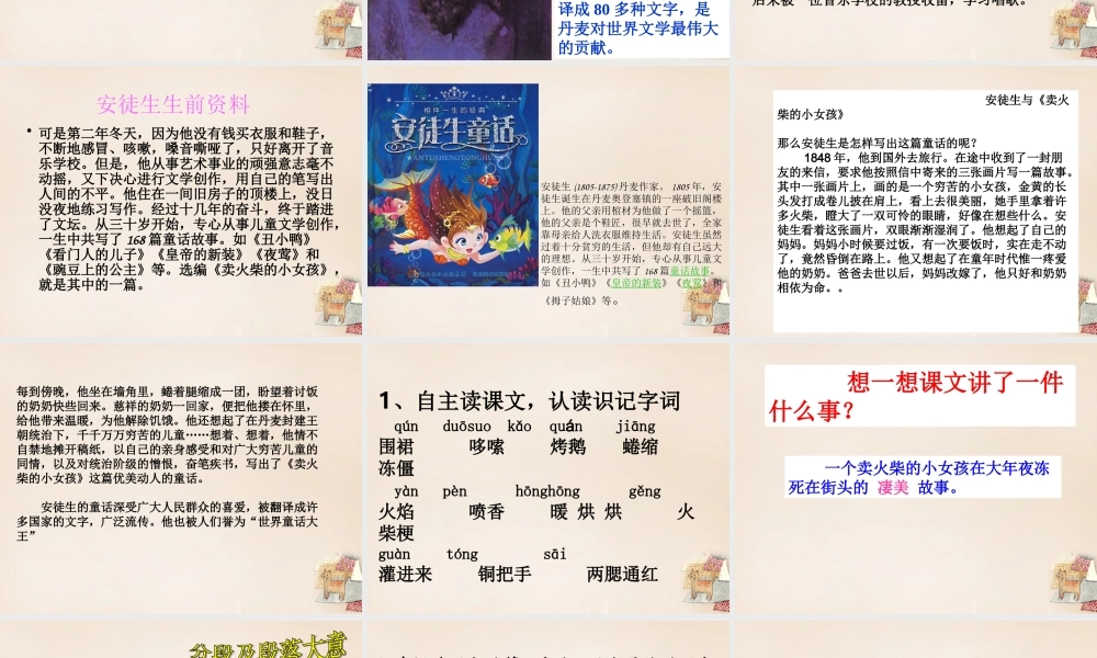 六年级语文上册《卖火柴的小女孩》课件3 长春版-长春版小学六年级上册语文课件