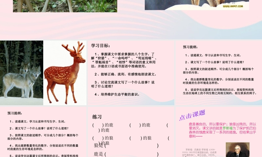 六年级语文上册 第四组 14鹿和狼的故事课堂教学课件1 新人教版-新人教版小学六年级上册语文课件