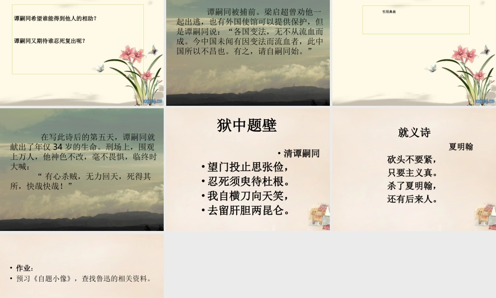 六年级语文上册《狱中题壁 自题小像》课件2 长春版-长春版小学六年级上册语文课件