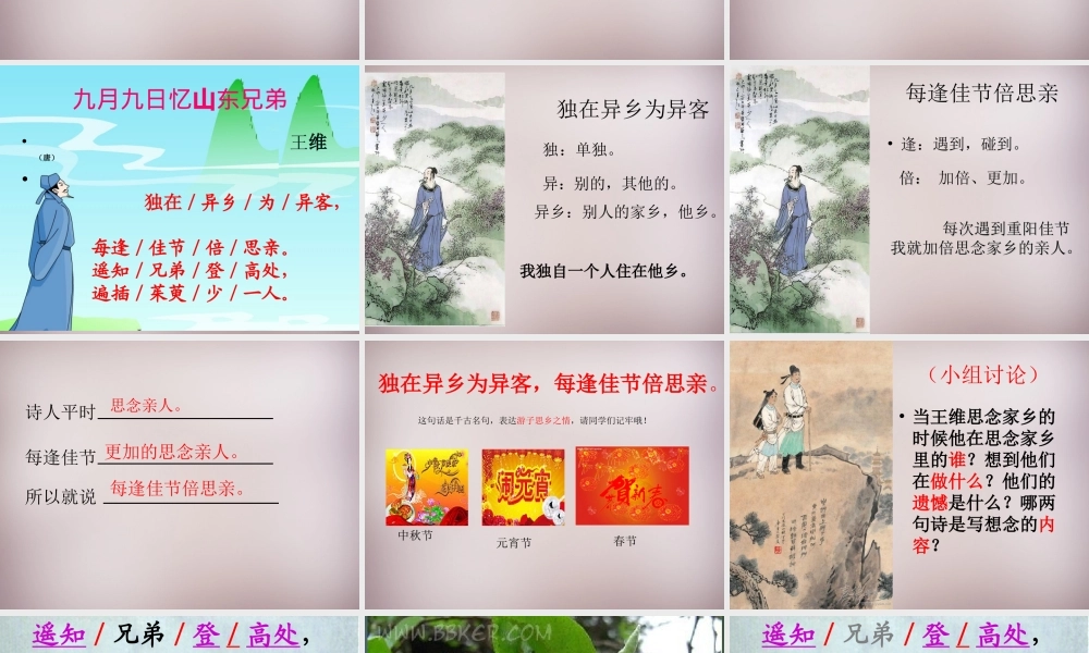 六年级语文上册《九月九日忆山东兄弟》课件2 语文A版-语文A版小学六年级上册语文课件