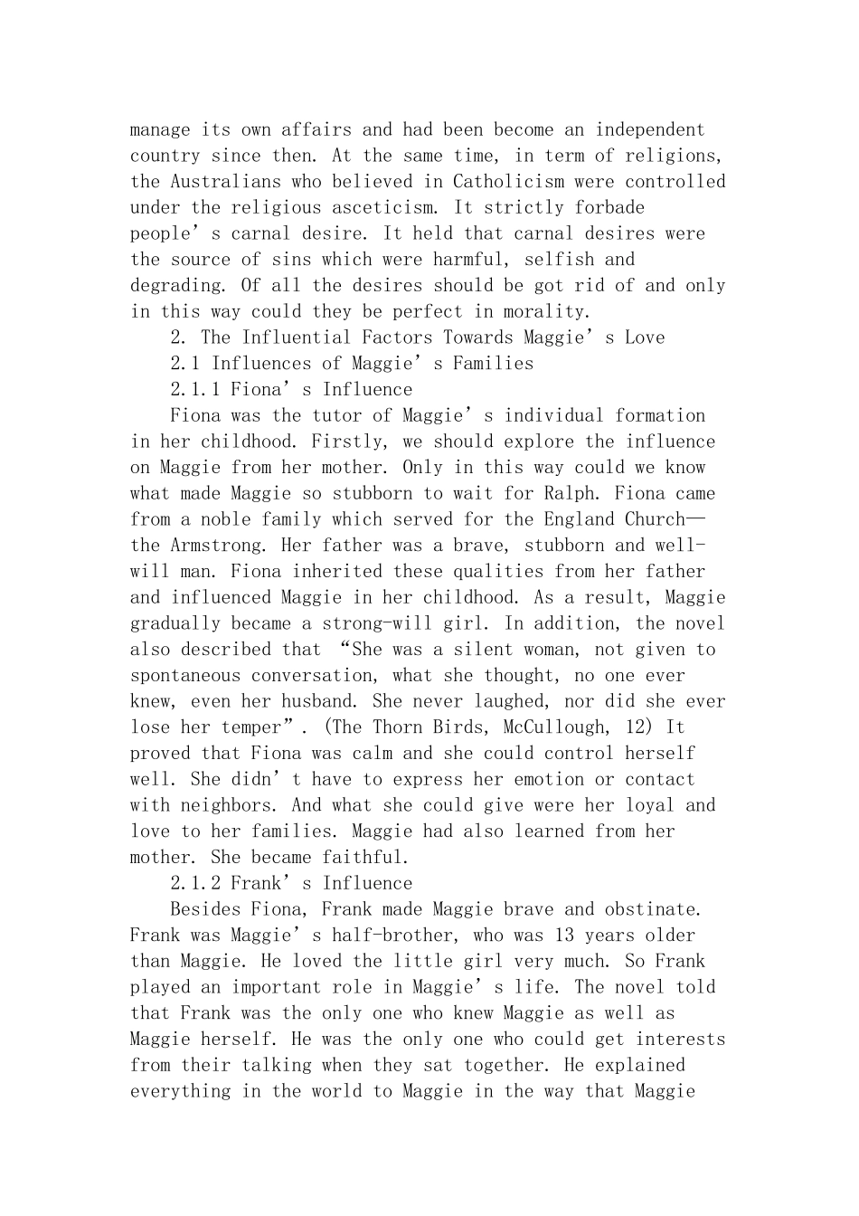 《荆棘鸟》中禁欲主义下梅吉的爱情分析研究  英语学专业_第3页