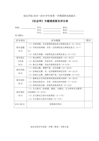 《社会学》宿迁学院学年度第一学期（期末）考核方案实践专题报告