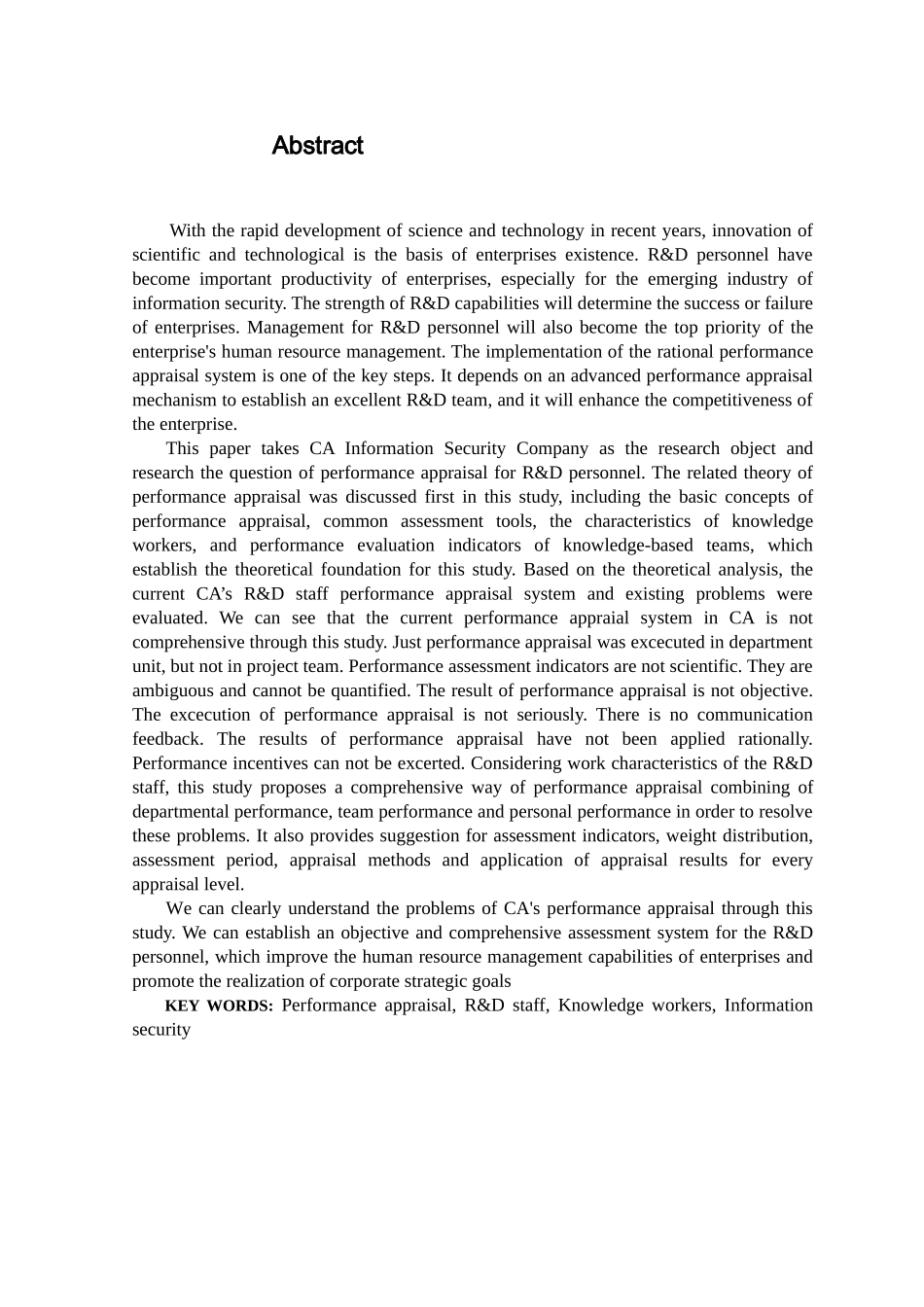 CA信息安全公司绩效考核体系优化设计研究分析 人力资源管理专业_第2页