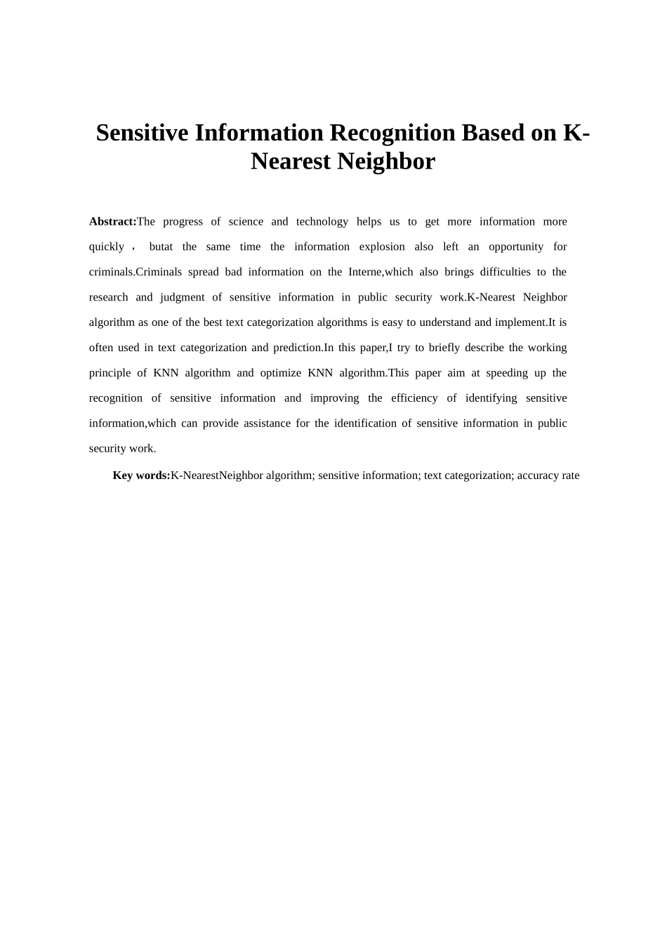 KNN算法在敏感信息识别中的应用研究分析 计算机专业_第2页