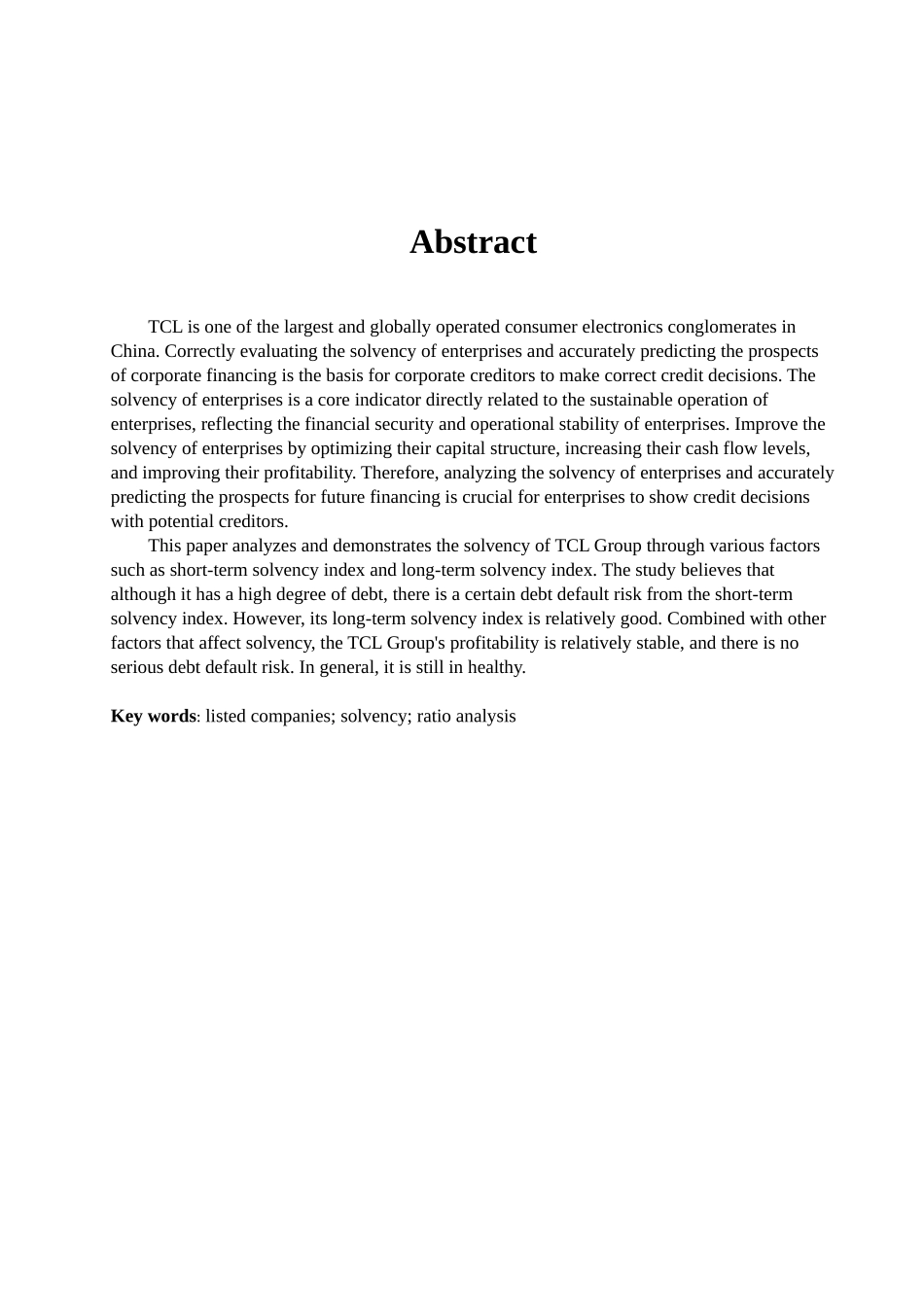 TCL集团偿债能力分析研究 财务会计学专业_第2页